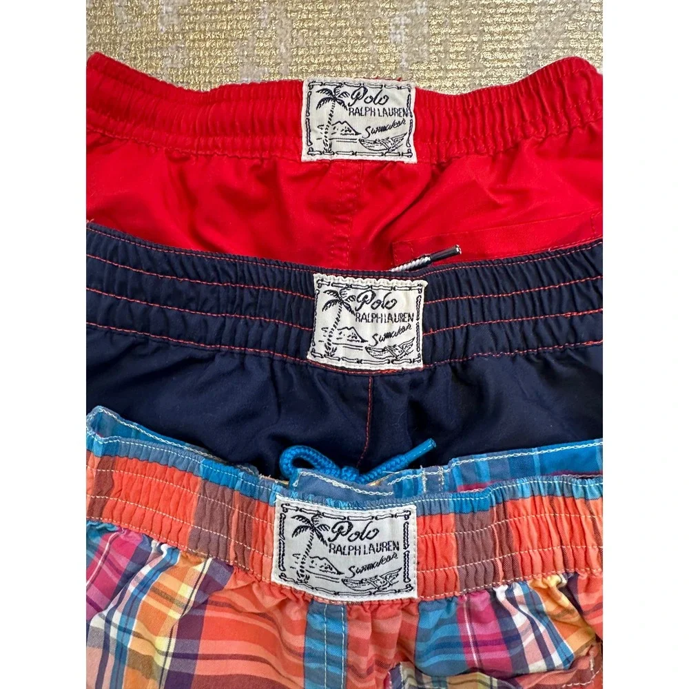 POLO RALPH LAUREN Toddler Boy Preppy Plaid Swim Trunks Bundle Summer Vacation 3T